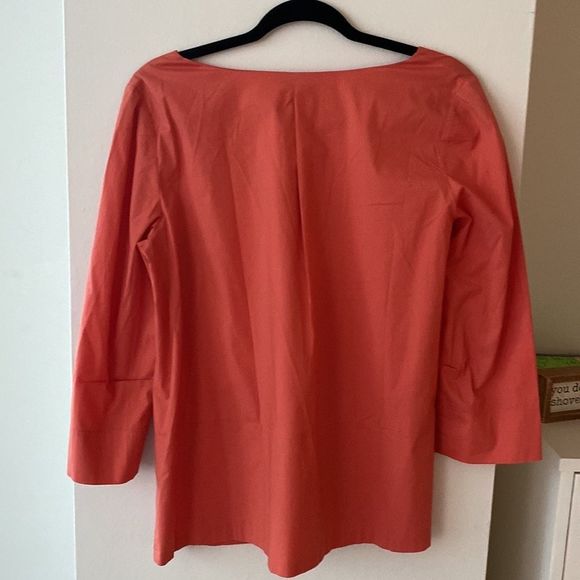 DKNY | Tunic Top Patch Pockets Cotton Stretch Poplin Crewneck Blouse Orange - 10 - Picture 9 of 11